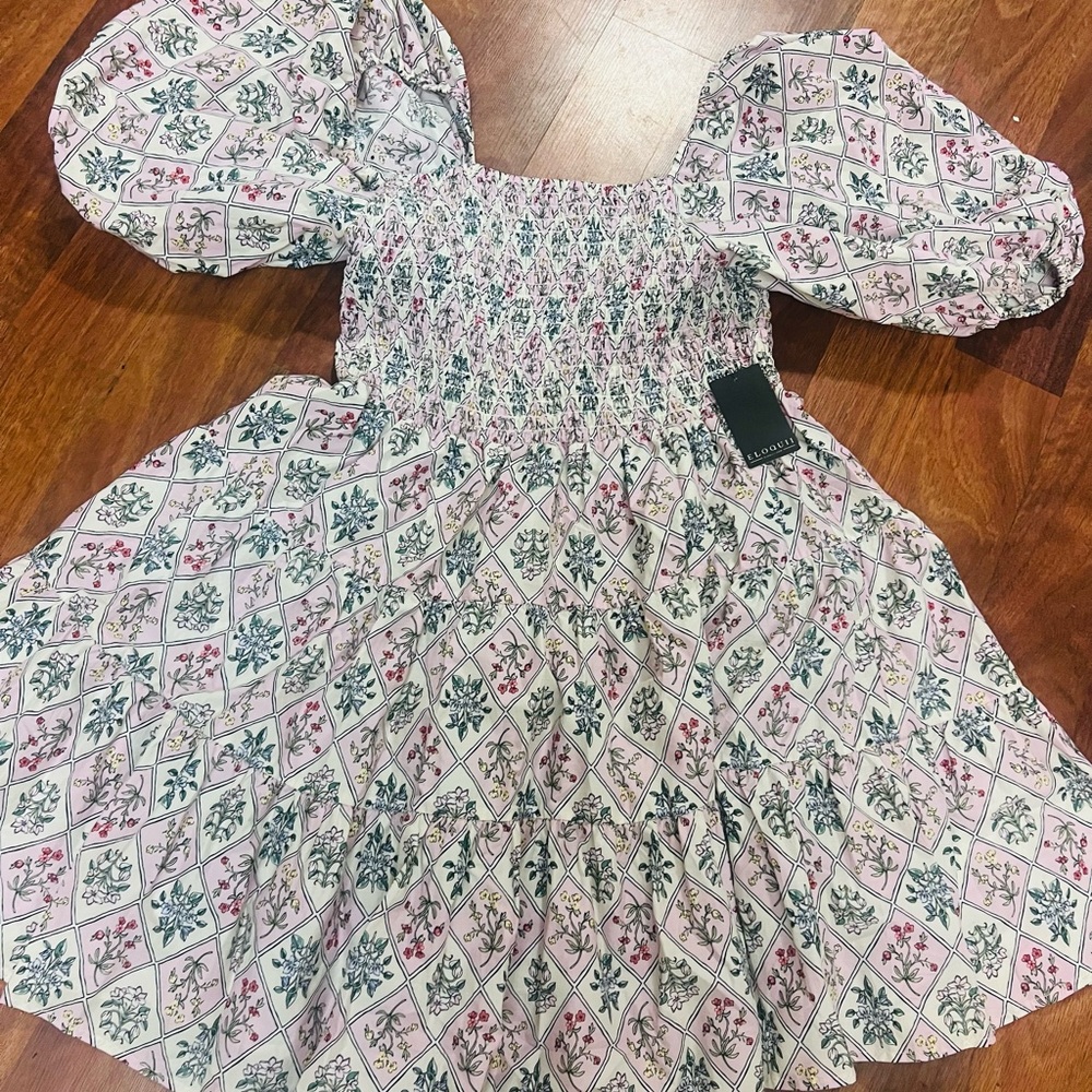 Eloquii Floral Mini Dress with Puff Sleeves